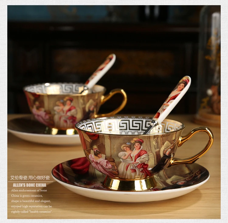 Классический рисунок живопись кофейные чашки и блюдце костяного фарфора фарфор для послеобеденного чая чашки набор чашка дизайн tazas де кафе кофе