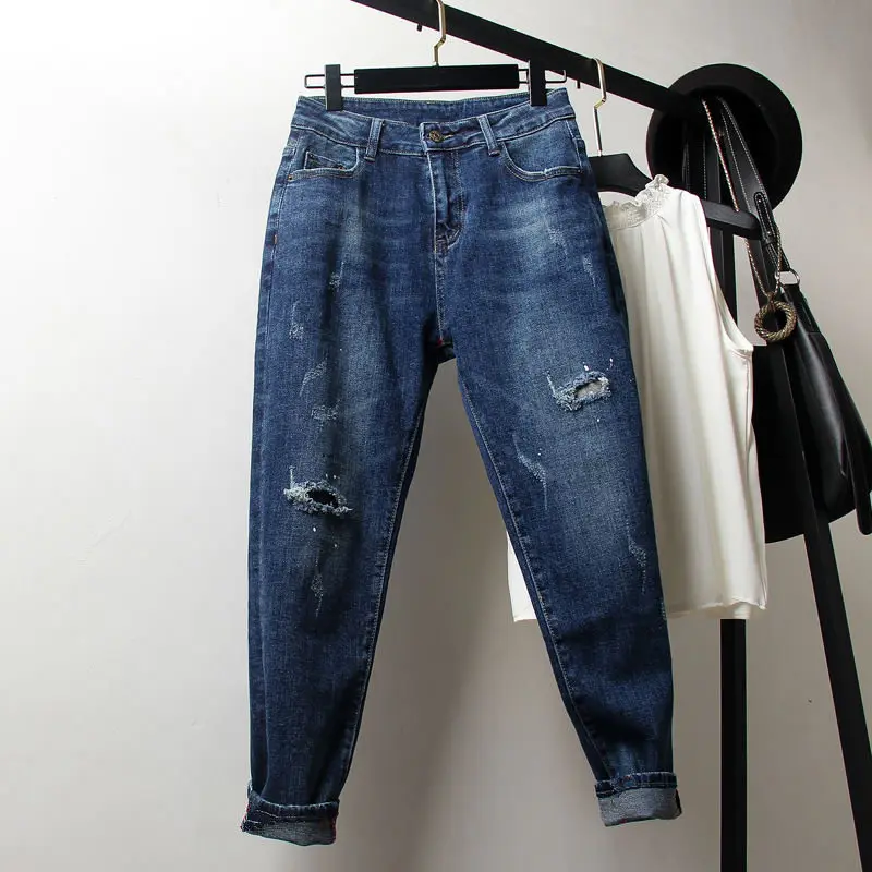 4XL Ripped Jeans For Women High Waist Loose Vintage Boyfriend Jeans Femme Denim Harem Pants Streetwear Plus Size Mom Jeans Q1413