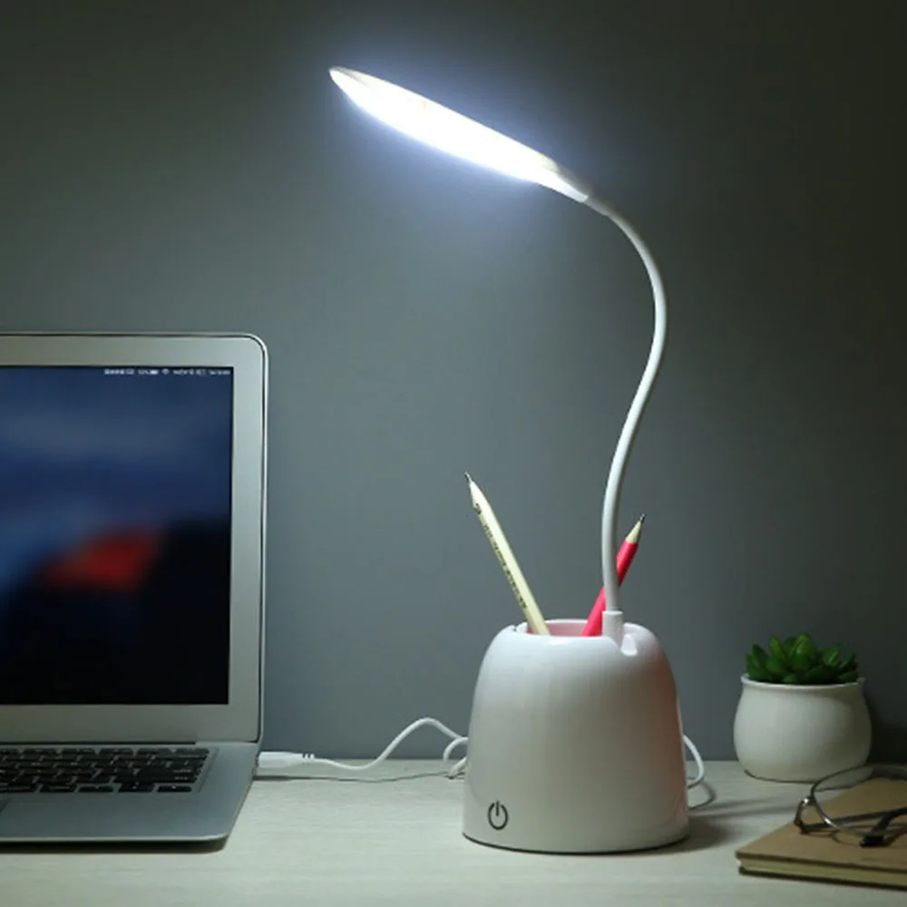 Креативная Студенческая настольная лампа, светодиодный сенсорный Настольный светильник с держателем для ручки, настольная лампа с зарядкой через usb, трехскоростная сенсорная прикроватная лампа
