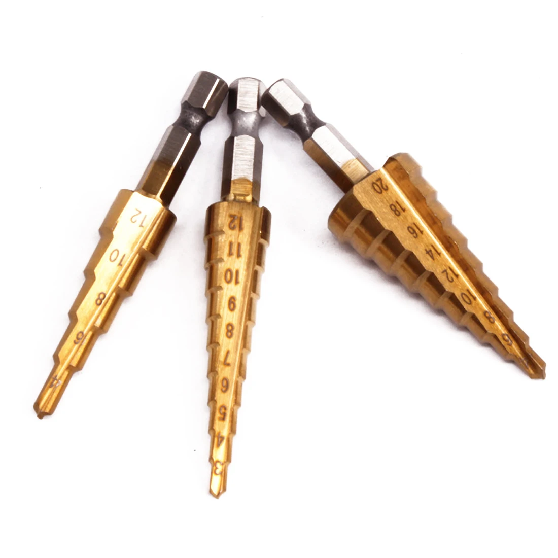 3pcs Hss Steel Titanium Step Drill Bits Step Cone Cutting Tools Steel