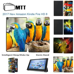 МТТ попугай роспись складной чехол для Amazon новый Kindle Fire HD 8 2017 Tablet 8 дюймов стойки сальто Обложка Книги чехлы для огонь hd8 2017