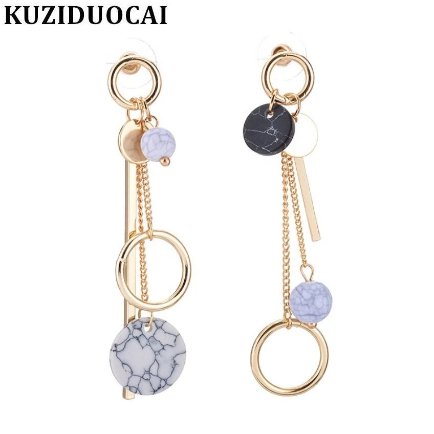 

Kuziduocai New Fashion Jewelry Circles Round Asymmetry Marble Multi-element Stud Earrings For Women Gift Statement Brincos E-374