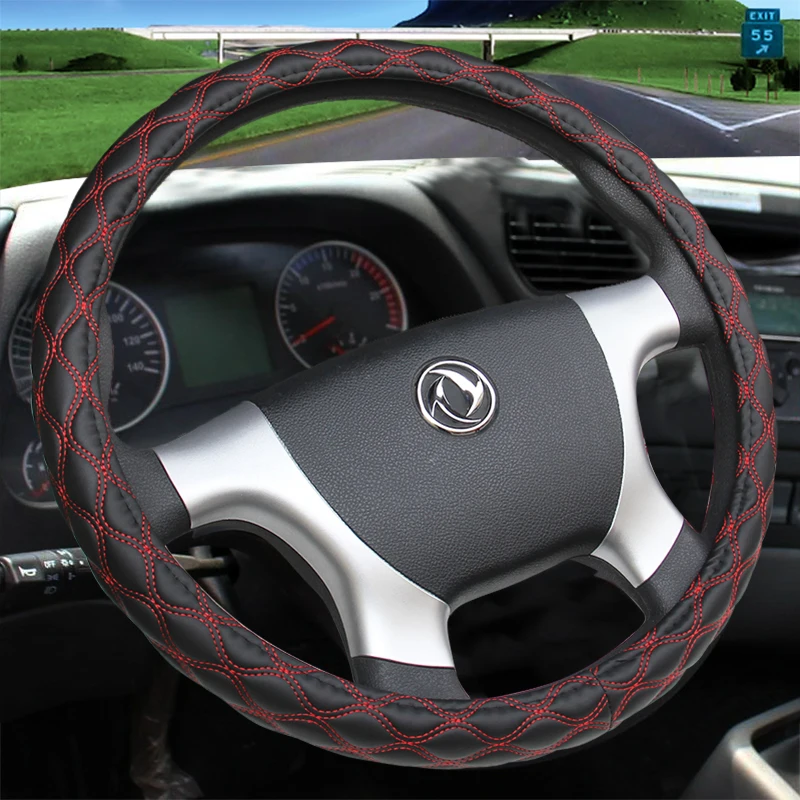 KKYSYELVA Leather Steering Wheel Covers for Car Bus Truck 36 38 40 42 45 47 50cm Diameter Auto Steering-wheel cover