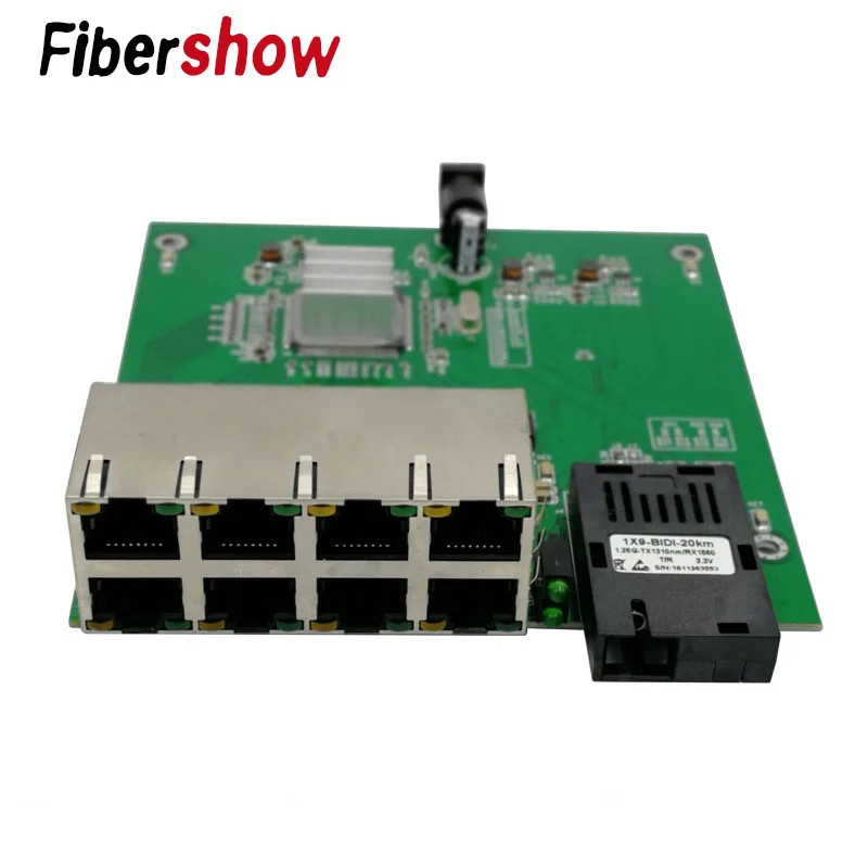 

Gigabit Ethernet switch 8 RJ45 1 SC Optical Media Converter Single Mode fiber Port 10/100/1000M PCBA board