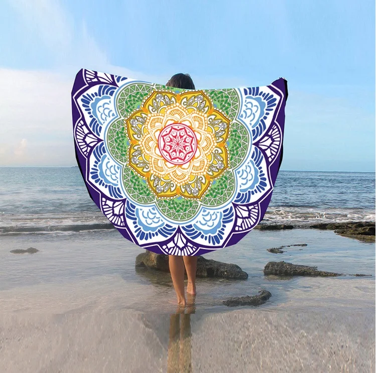 

European and American original single new round tassel print towel mat st06-24