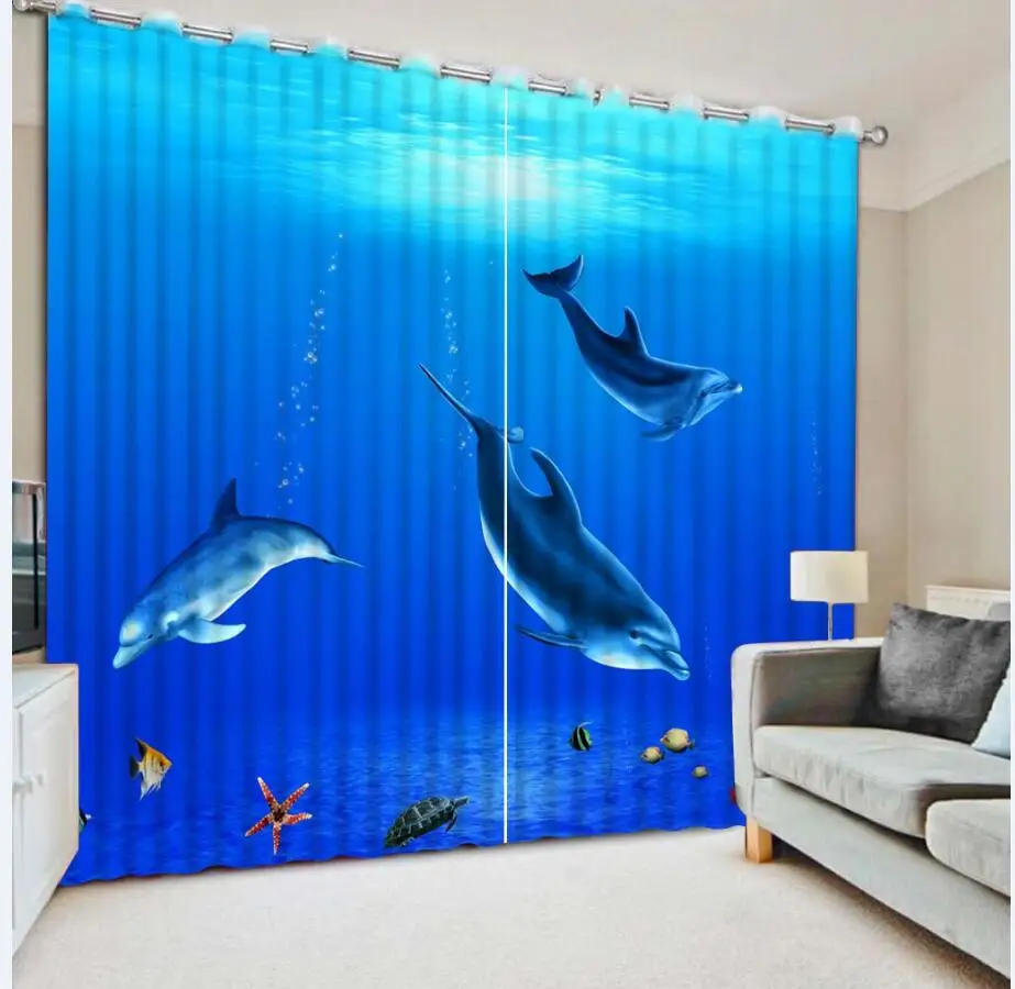 

Custom any size Luxury European Modern ocean dolphin custom curtains 3d printing home bedroom decoration