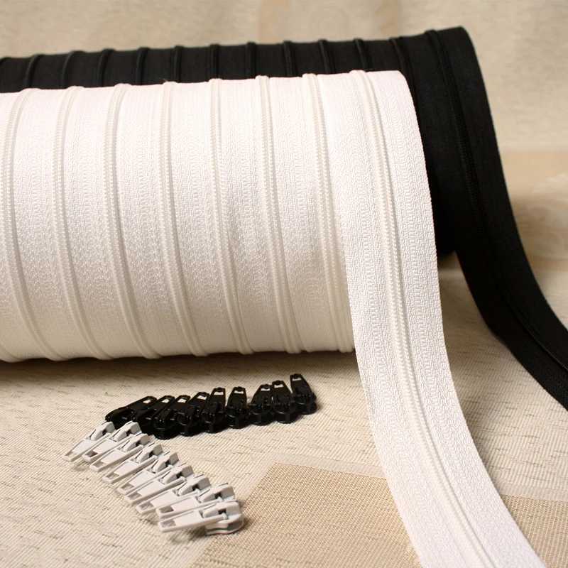 

thicken 3# 10 yards nylon zipper quilt cover zipper DIY sewing White black Gift 10 pcs zipper puller