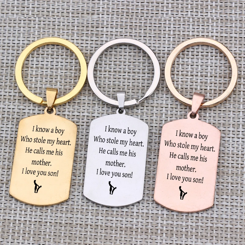 

Gift Key Chain To My Son Engraved a Boy He Calls Me Mom Dog Tag Key Holder Creative Gift Birthday Special Day Cool Boy Bag Charm
