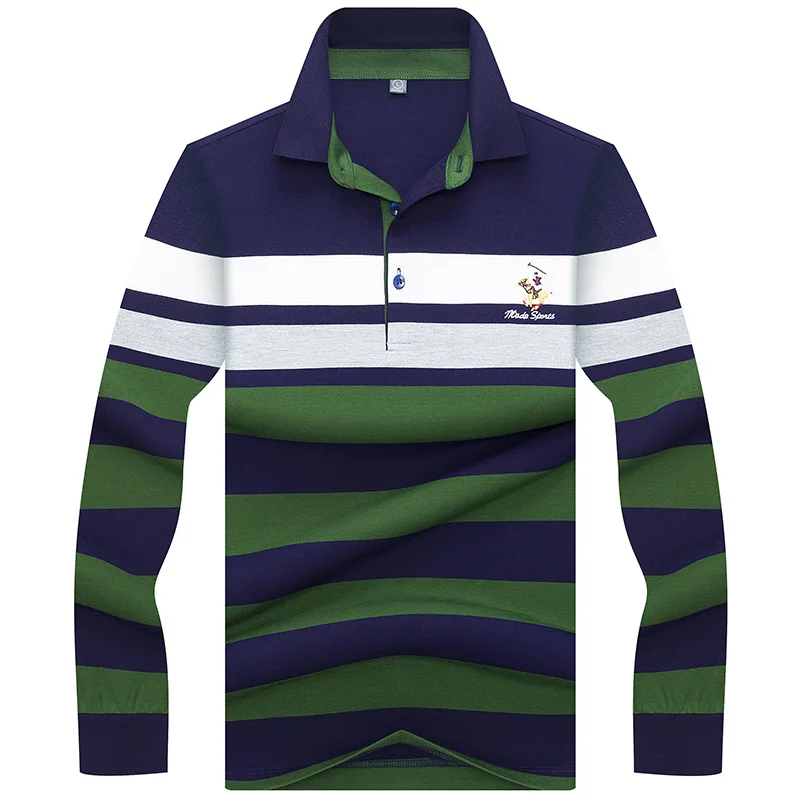 JUNGLE ZONE Новая мужская брендовая Высококачественная рубашка поло с вышивкой мужская полосатая рубашка-поло с длинным рукавом 8865 - Цвет: 8865 green