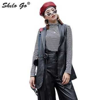

Streetwear Leather Vest Women Lace Up Turn Down Sleeveless Sheepskin Genuine Leather Cardigan Vest Casual Concise Female Vest
