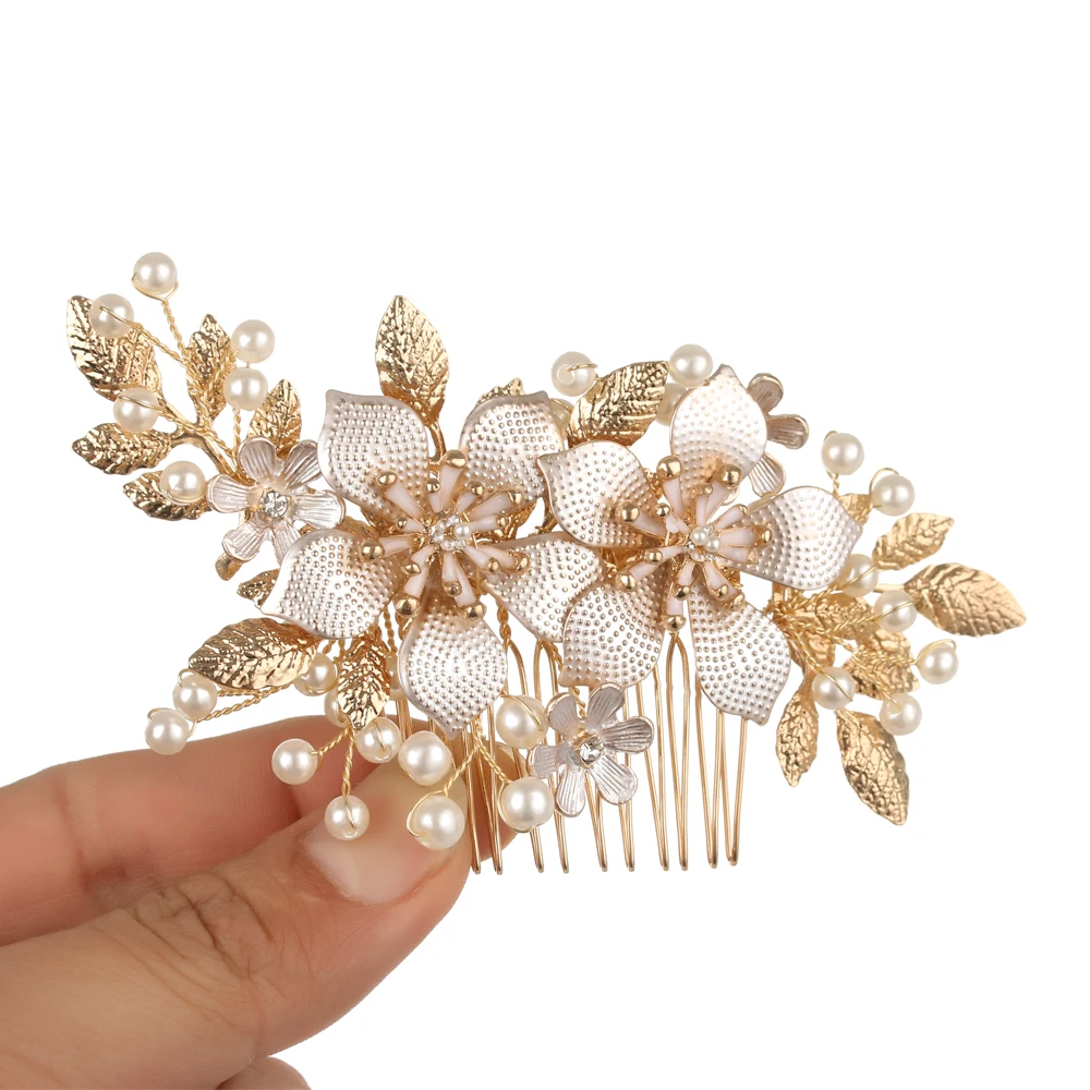 Handmade Crystals Rhinestones Pearls Flower Hair Comb hair comb hair accessory hair headdress bridal headwear Bridal Headpieces Hair Accessories Bridesmaid Tiara Wedding Jewelry
