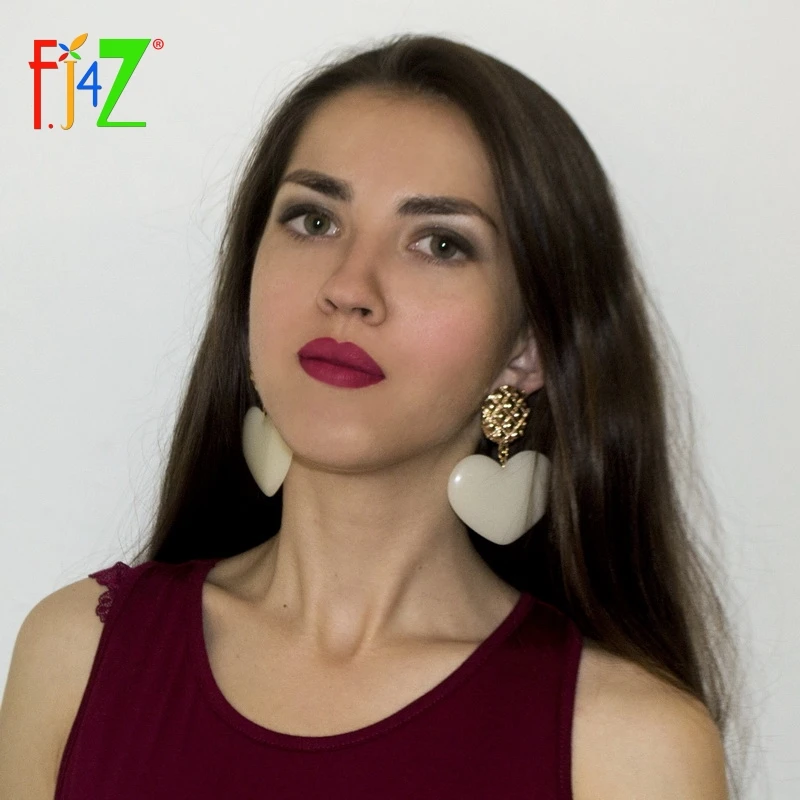 

F.J4Z New arrival Resin Heart Big Earrings For Women Vintage Geometric Statement Drop Earrings 2018 Chic Jewelry