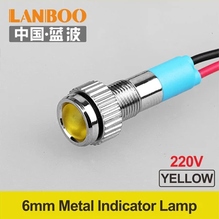 12 В 24 В 220 В с проводом красный зеленый синий желтый белый индикатор лампа один светильник s производство для 6 мм светодиодный индикатор светильник - Цвет: 6mm-YELLOW-(220V)