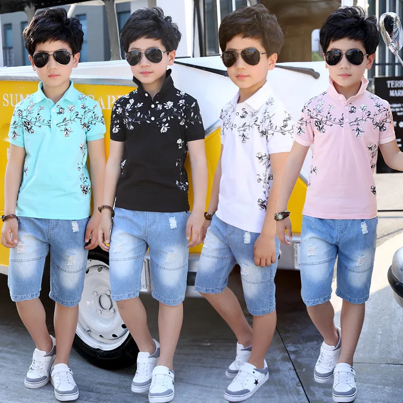 

2018 Summer Boys Clothes Sport Suits Sets Fashion Casual Children's Clothing Sets 2 Pieces Polo Shirt + Jeans Ensemble Garcon 12