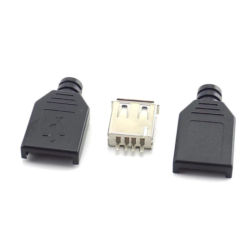 3 в 1 Тип A гнездо USB 2 0 разъем 4 контактный с черным пластиковым покрытием припоя DIY