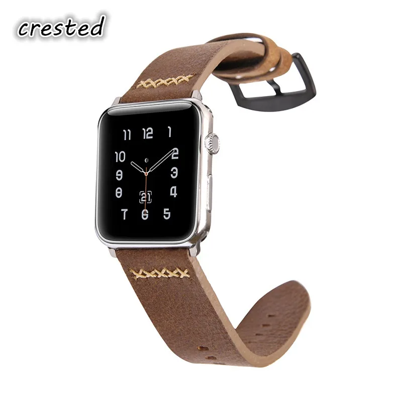 

CRESTED genuine leather strap For Apple Watch band 42mm 38mm iwatch 3/2/1 wrist bands Replacement cowboy style bracelet