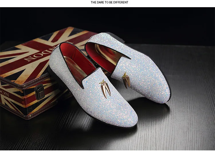 Luxury Men Loafers Shoes Slip On Moccasins Plus Size 38-48 Glitters Bling Stylish Flats Shoes Man Party Shoes