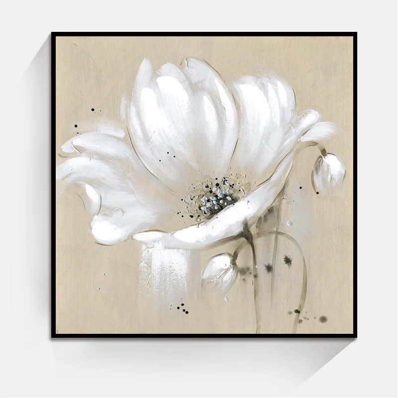 White Color Abstract Flower Wall Art Oil Painting Home Decoration