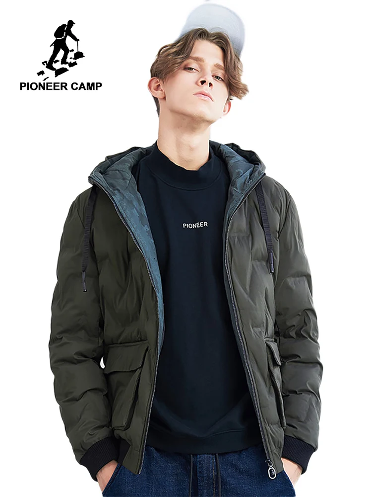 Pioneer kamp mew winter parka mannen merk kleding mode korte warme jas jas mannelijke kwaliteit effen hooded parka zwart AMF801454