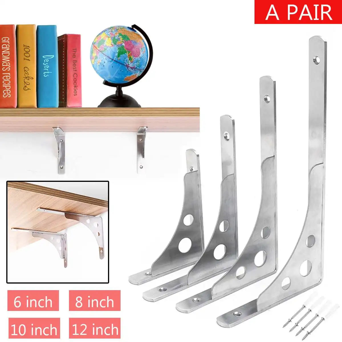 

2x 6/8/10/12 Inch 4mm Stainless Steel Folding Triangle Brackets Decorative Wall Mounted Shelf Bracket DIY Household Fixing Frame