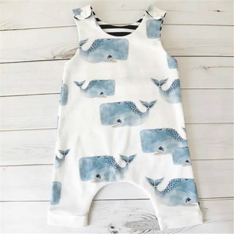 

new fashion Newborn Kid Baby Boys Girl clothes Whale animal Bodysuit sleeveless Jumpsuit Outfits Clothes