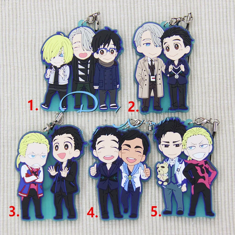 1 шт. аниме брелок Yuri On Ice Victor Nikiforov Katsuki JJ Otabek, забавный резиновый брелок для телефона