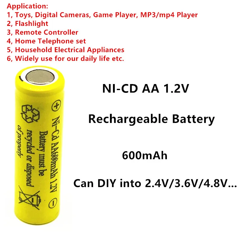 DIY AA NI-CD аккумуляторная батарея 1,2 V 600mAh может использоваться в электрических игрушках будильник пульт дистанционного управления