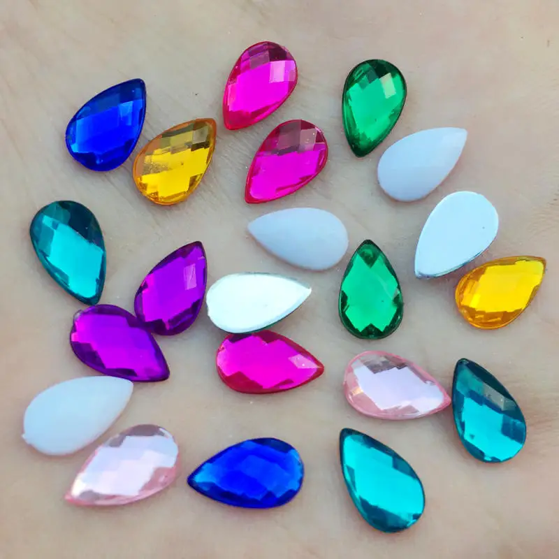 

DIY 80pcs 6*10mm Acrylic Rhinestones AB Transparent Drop Flatback Sewing Crystal For Wedding Dress Garment -B00