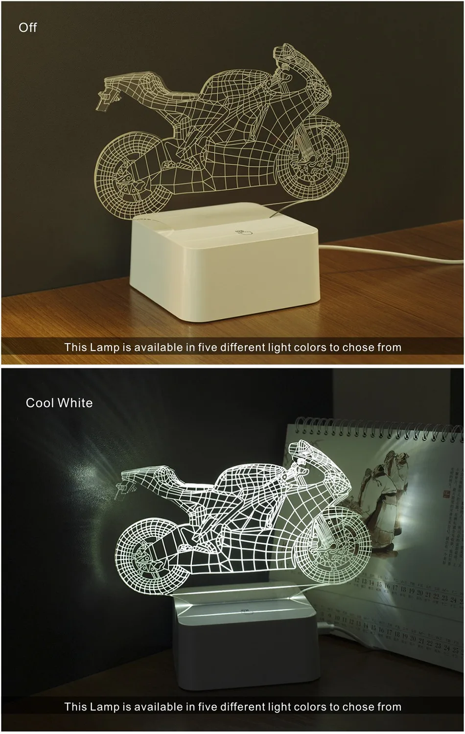 Children Living Room 3d Motorcycle Table Lamp Night Light Touch Switch Bedroom Gift (3)