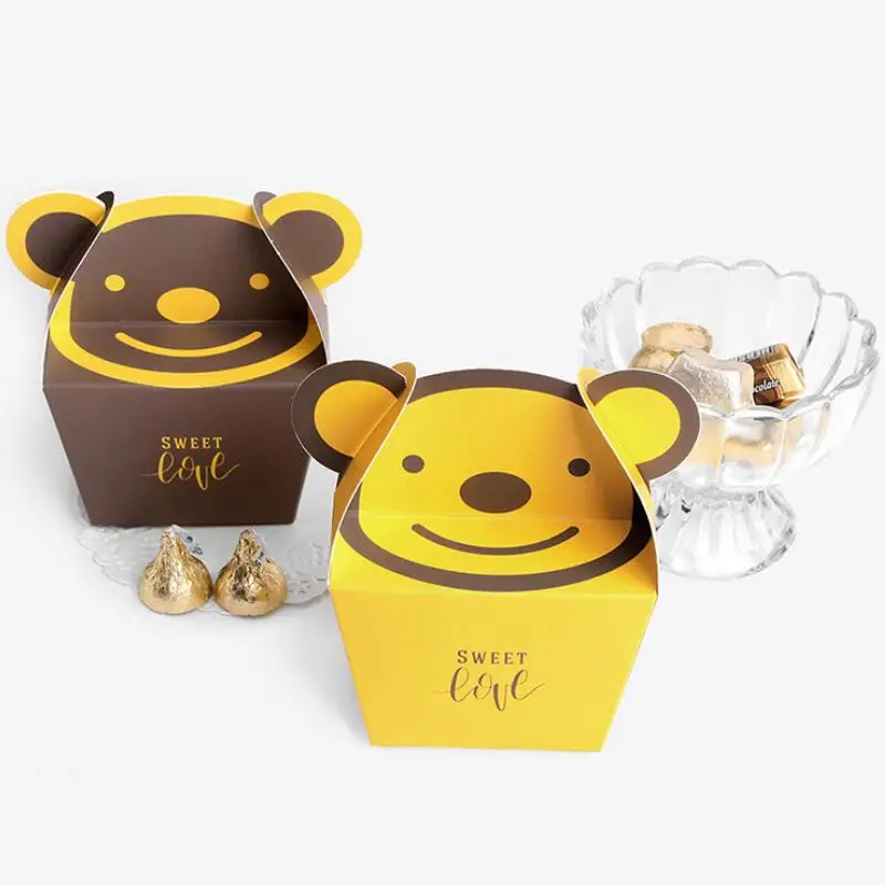 

30pcs/lot Cartoon Bear Square Folding Biscuit Packaging Carton Valentine's Day Birthday Party Chocolate Gift Box