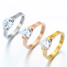 Nieuwe Collectie Klassieke Vrouwen Engagement Roestvrij Stalen Ringen Grote CZ Steen Vrouwelijke Ring voor Bruiloft Bruid