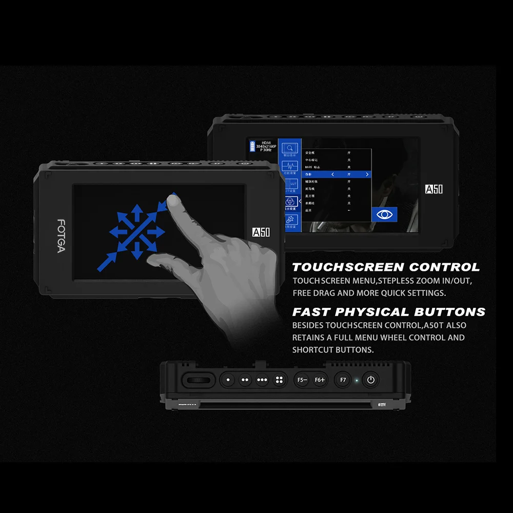 FOTGA A50T " FHD видео накамерный сенсорный экран полевой монитор для sony с адаптером для крепления горячий/Холодный башмак 3/8 Inch-M6 адаптер