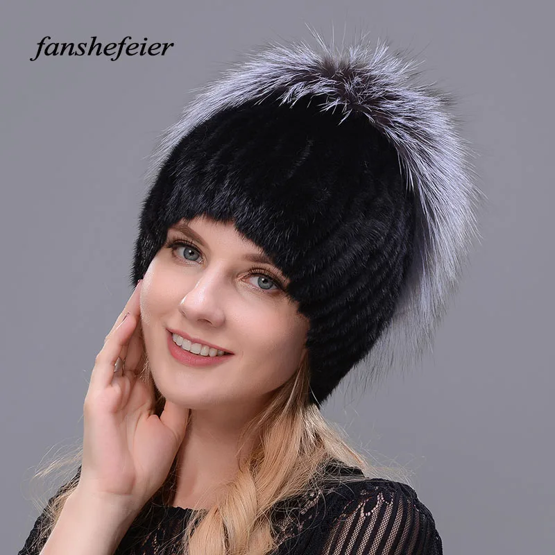 Женские зимние меховые шапки Fanshefeier теплые из натурального меха норки в форме