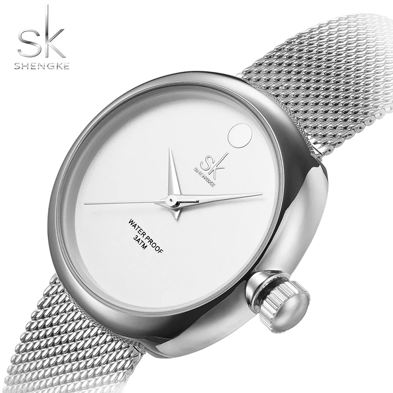 

Shengke New Fashion Women Quartz Watch Top Brand Analog Display Steel Mesh Belt Women watch Luxury Silver 2018 Relogio Feminino