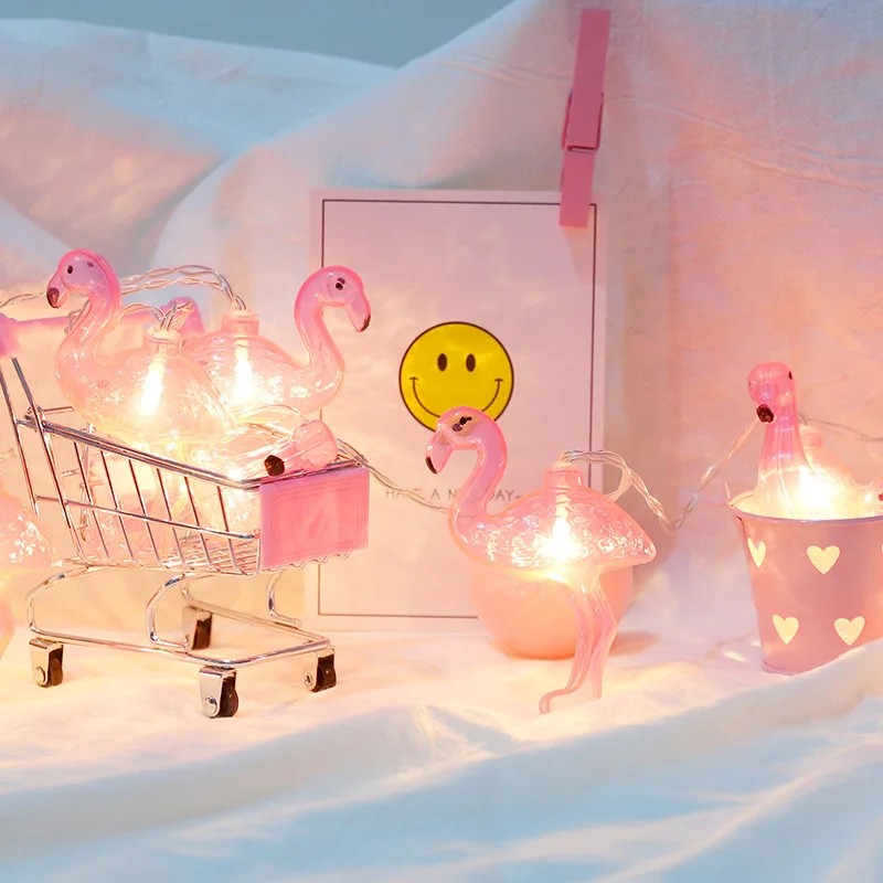 1,5 м розовый Фламинго светодиодные струны светильник гирлянда домашний декор DIY Детская комната Рождество День рождения Фламинго вечерние аксессуары DE66