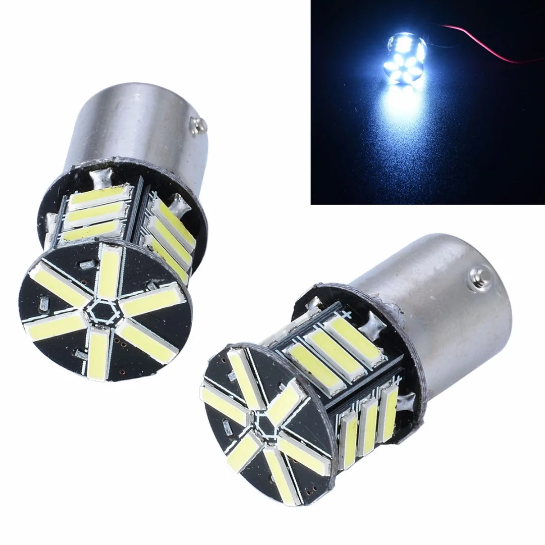 2x White BA15S 1156 Car Backup Light 7020 21 SMD LED Tail Reverse Brake Turn Lamp Bulb Auto Interior Caravan Reading Lights