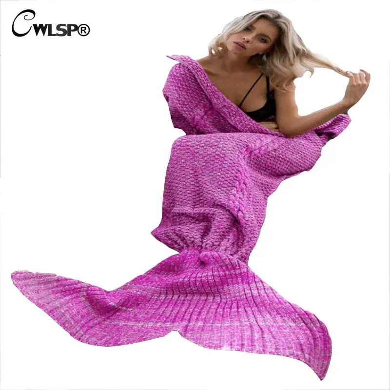 

CWLSP Fashion Knitting Mermaid Tail Blankets Warm Sofa Sleeping Bag Winter Autumn Popular bottoms menina pijama inverno QL2682