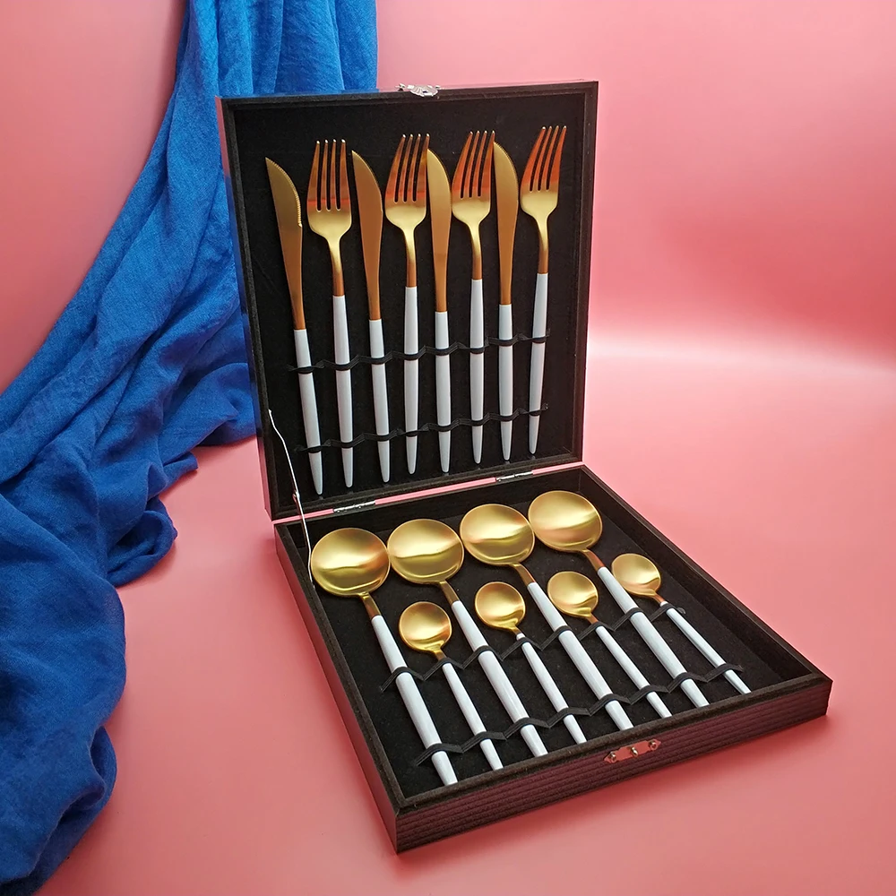 

Hot Sale 4/16 pcs Gold Dinnerware Christmas Gift Stainless steel Knife Fork Spoon Cutlery Kitchen Food Tableware Flatware Set