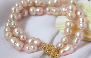

Free shipping 00783 Real 2strands 8" 10mm pink double pearl bangle bracelet (A0426)