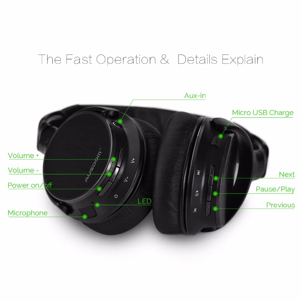 Проводные Беспроводные Bluetooth наушники Ausdom M06 удобная стереогарнитура с