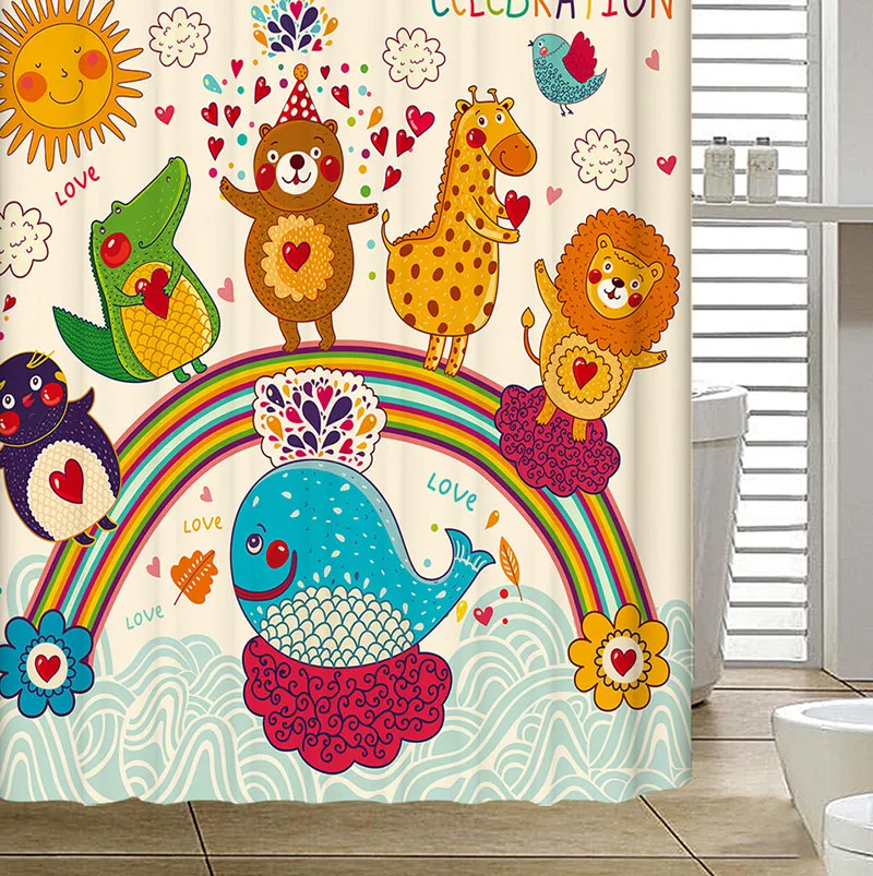 Buy Polyester Shower Curtain Cartoon Animal Thicken Waterproof Cute Bath