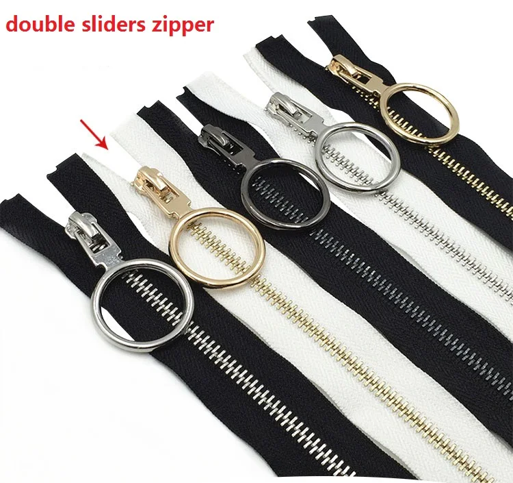 5 metal zipper for sewing double sliders for coat jacket zipper bags