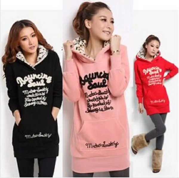 

Sports Suit Printed Sweatshirt 2018 Female Medium-long Plus Size Velvet Thickening Women's Hooded Sweatshirt Dress Hoodie Women