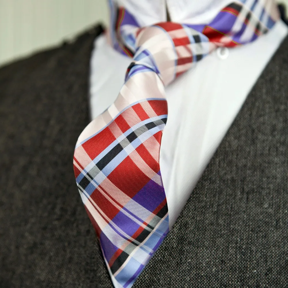 

Men's Tie Necktie Checked Scottish Plaid Red Blue White Multicolor 100% Silk Jacquard Woven New Casual Business Formal Wholesale