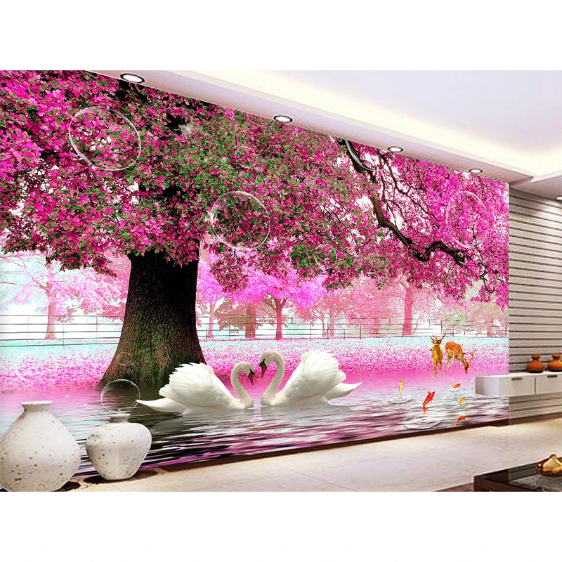 

Youran Wall Modern Decoration Diamond Painting Full Drill Sakura Scenery Swan Lake Romantic Bedroom Decor Diamond Embroidery Kit