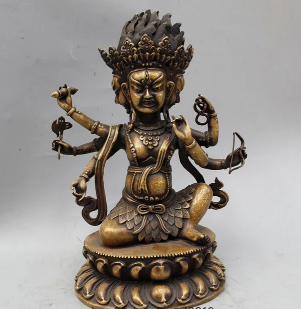Details about 13&quotTibet Tibetan Bronze 3-Head 6-arm Parnashavari Ushnishavijaya Buddha Statue |