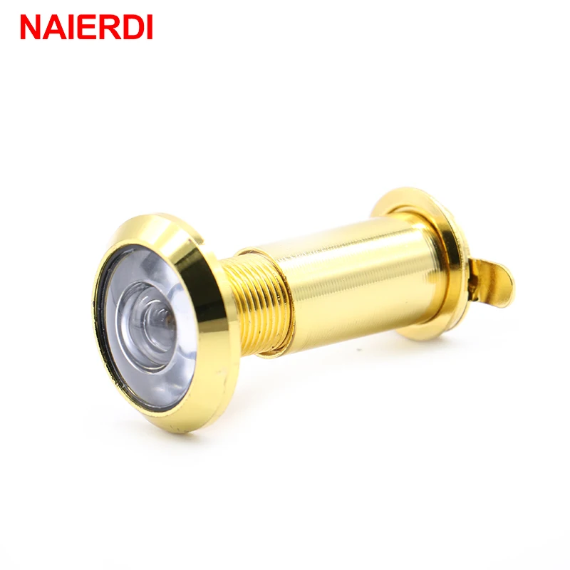 NAIERDI Brass 200 Degree Door Viewer Wide Angle Peephole Security Hidden Door Adjustable Glass Lens With Cover For Hardware Tool