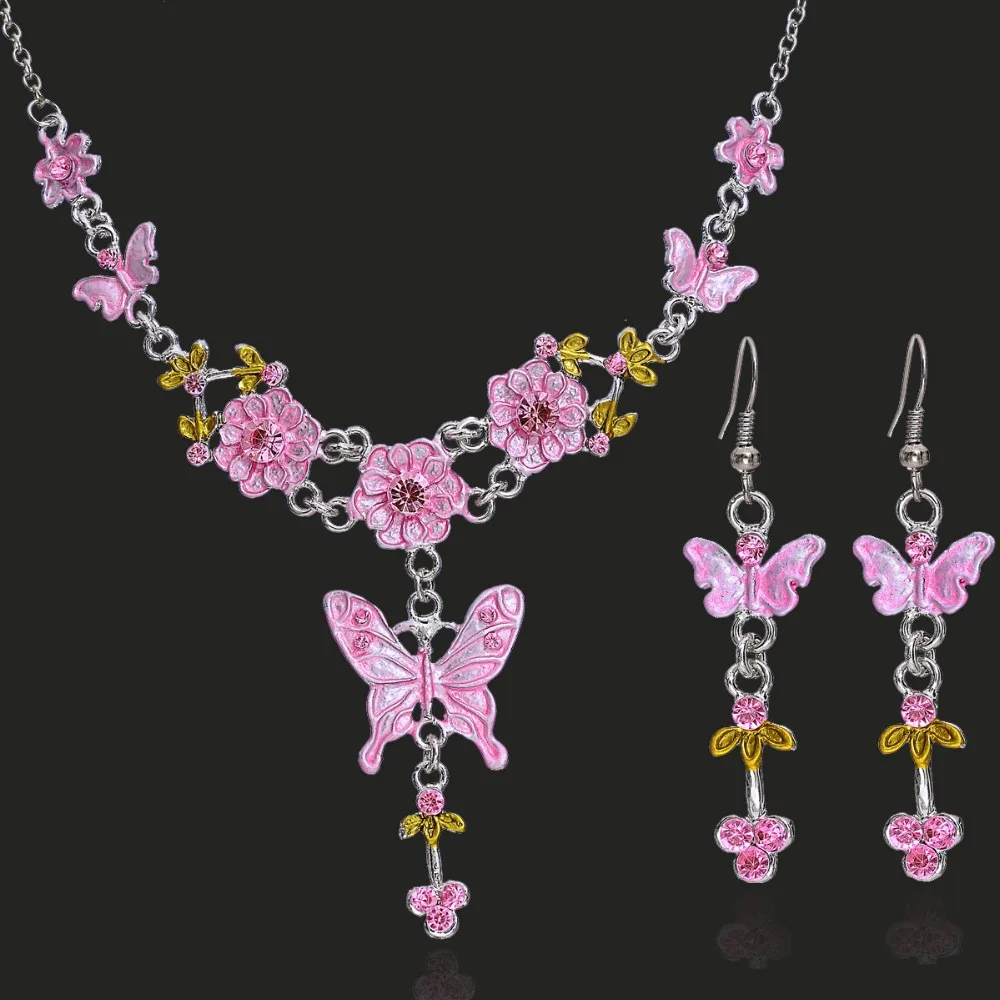 Necklaces earrings butterfly jewelry set Elegant Acrylic Crystal