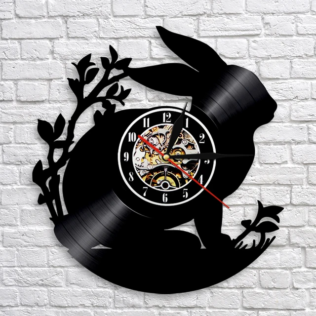 1piece Rabbit Silhouette Wall Clock Cute Bunny Animal Vinyl 1piece Rabbit Silhouette Wall Clock Cute Bunny Animal Vinyl Watches Nursery
