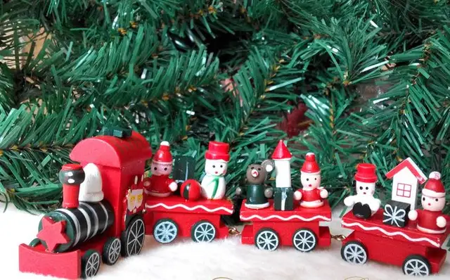 vintage wood train christmas ornaments santa claus dolls decoration